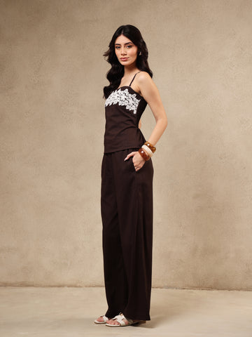 Eloysa Brown Linen Pants