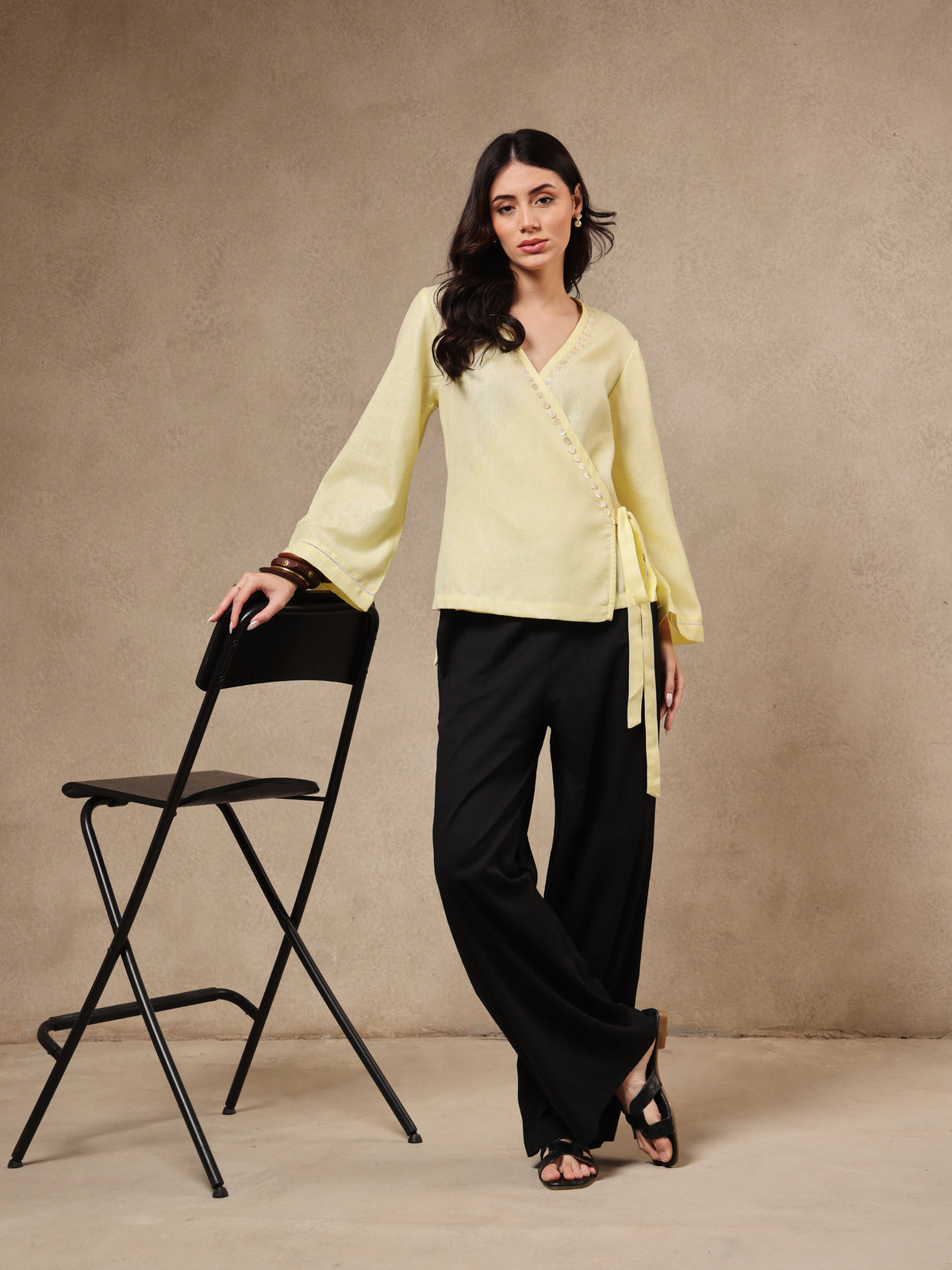 Noor Yellow Wrap Top