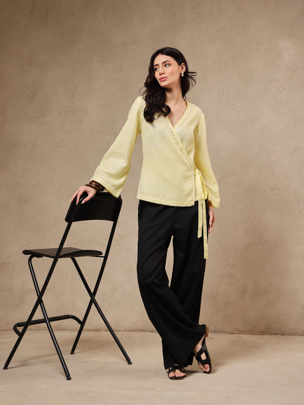 Noor Yellow Wrap Top