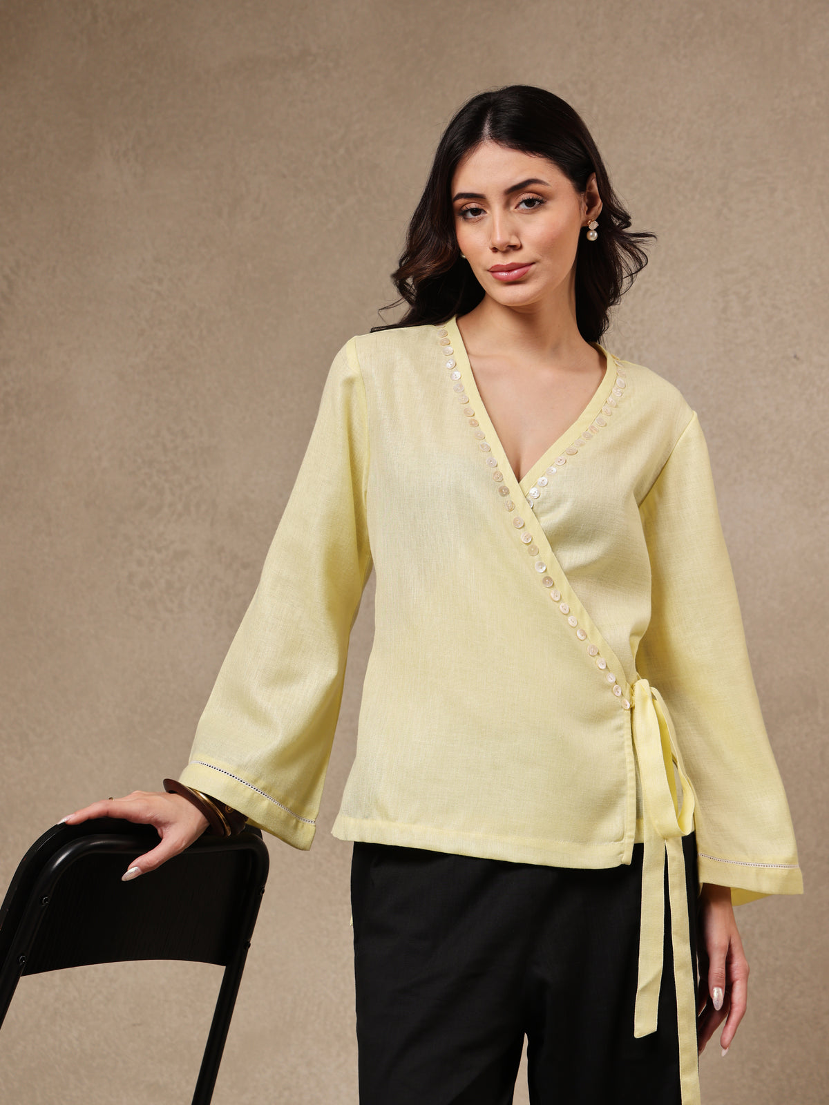 Noor Yellow Wrap Top