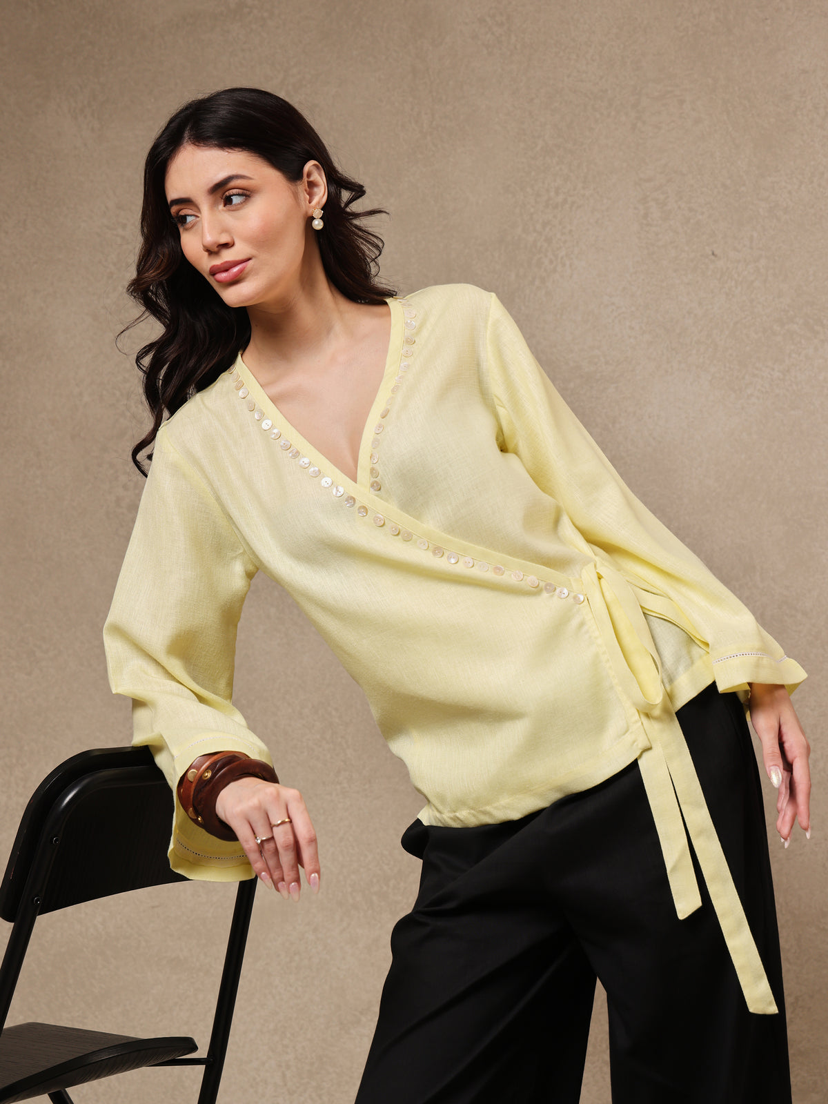Noor Yellow Wrap Top