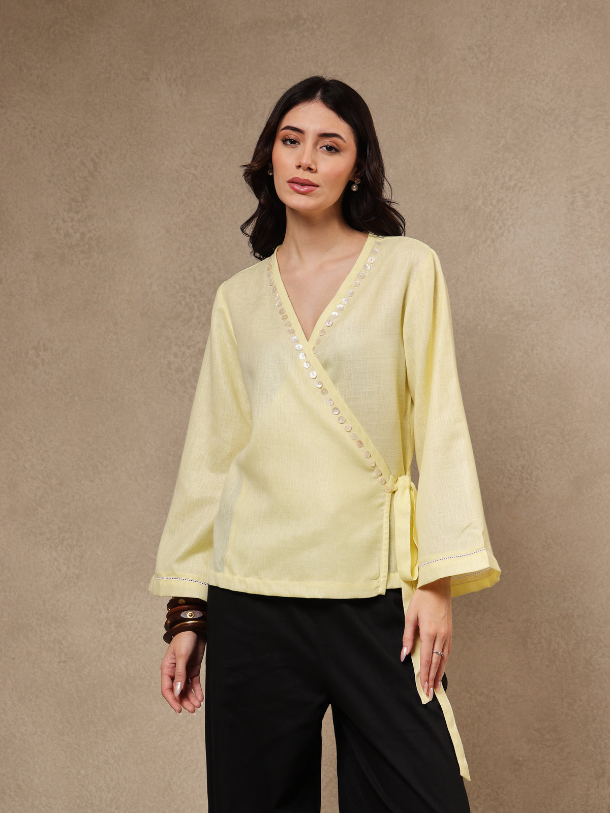 Noor Yellow Wrap Top