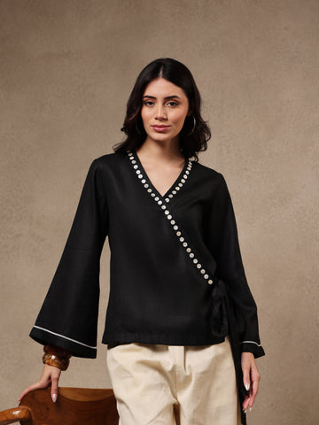 Noor Black Wrap Top
