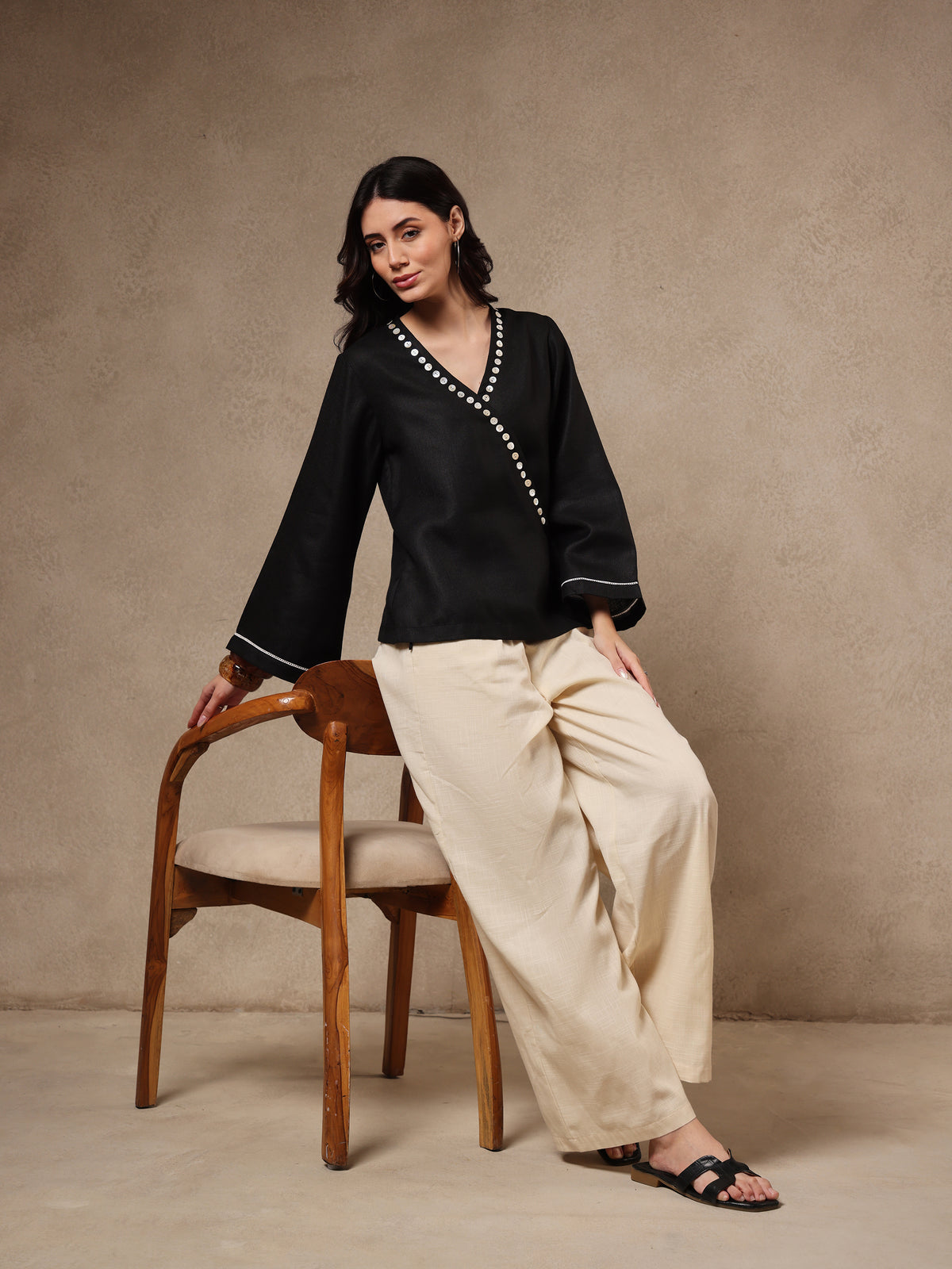 Noor Black Wrap Top